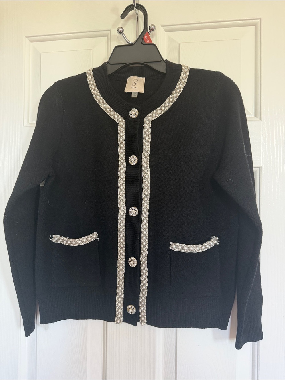 Sioni Black Embellished Knit Cardigan Sweater